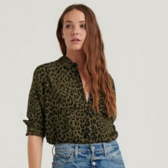 Lucky Brand | Green & Black Penelope Leopard Print Button Down Shirt Size XL - Picture 1 of 11